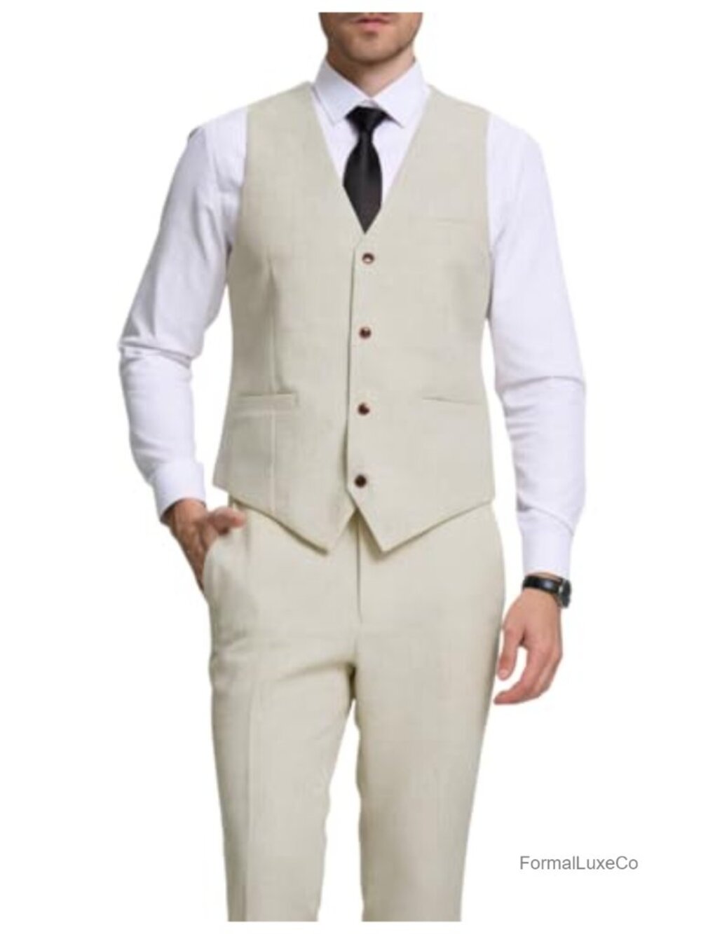 Men's Linen Suit 2 Piece Vest and Pants Set Wedding Guest Lightweight